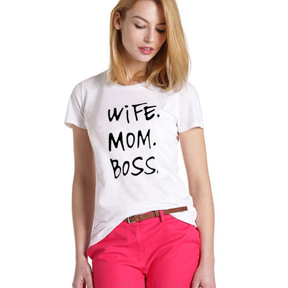 WT0255 Hipster Wife Mom Boss Print Women Letters T shirt Summer O-neck Casual Tops