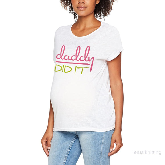 YF0015 Pregnancy Women Casual White Tops Colours Words Print Funny Maternity T-shirts